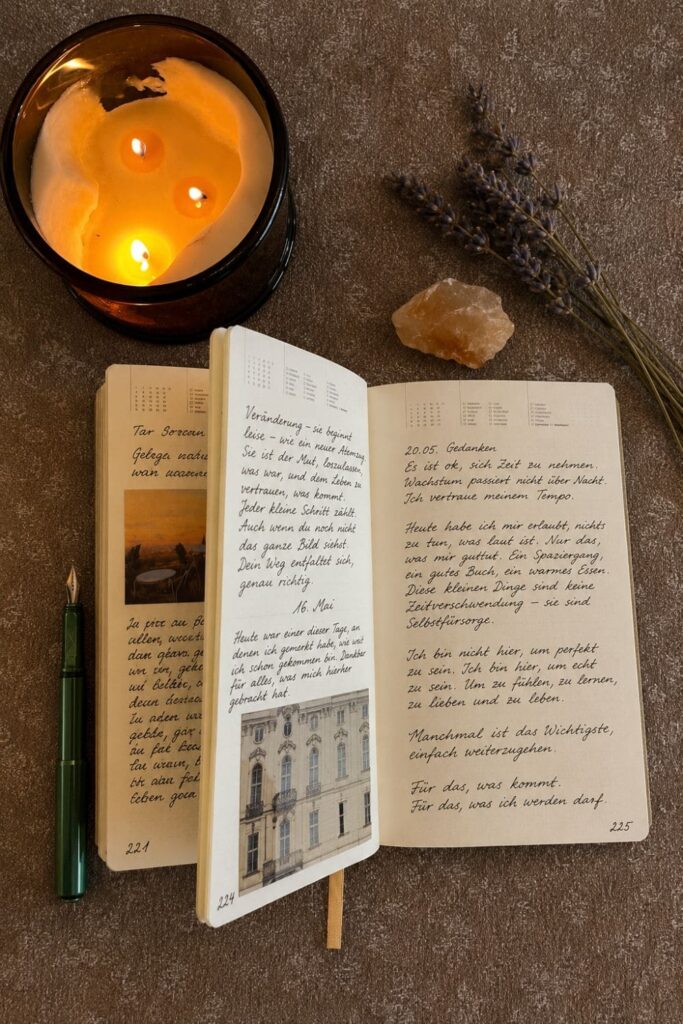 ine Kerze, eine Tür, die zu ist, ein Notizbuch, das nur dir gehört.