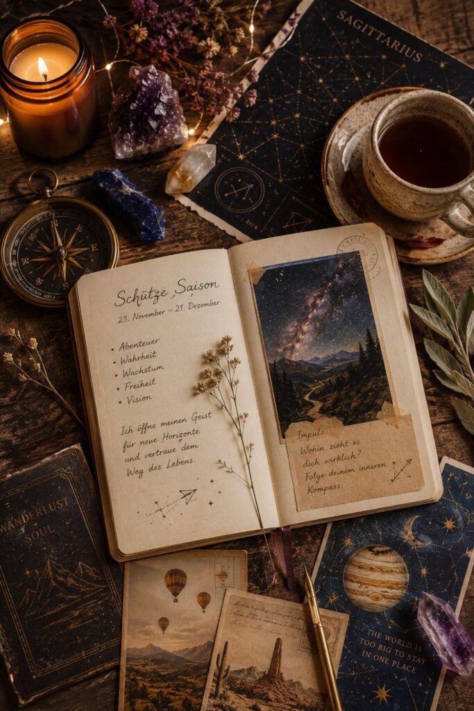 Rituale, Affirmationen und Journal Fragen zur Schütze Saison
