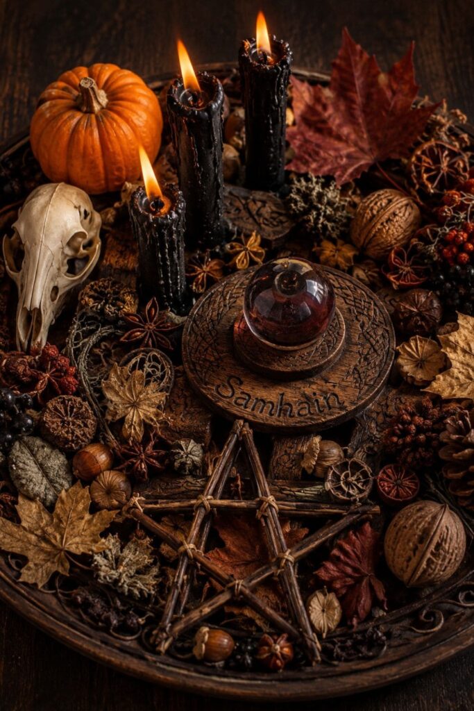 Jahreskreisfest Samhain Monat Oktober Samhain Altar gestalten Ideen